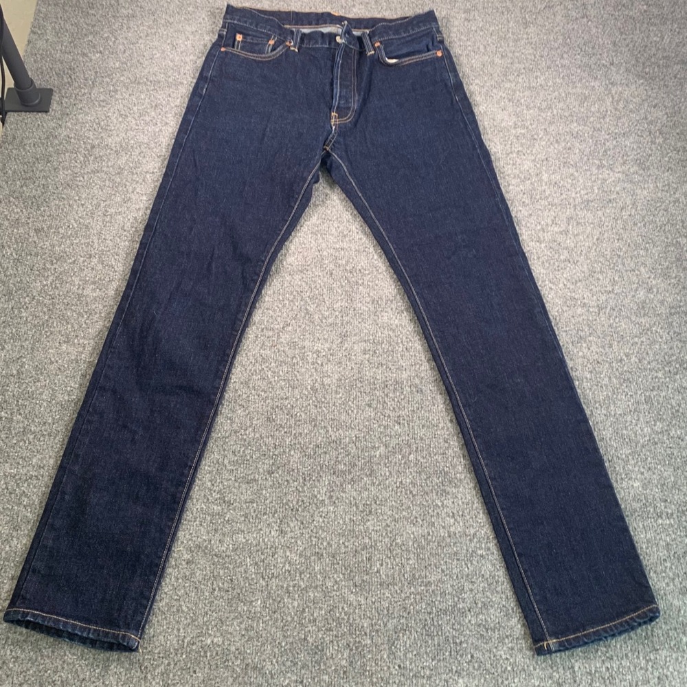 Buck Mason Mens 32 X 34 Maverick Straight Leg Button Fly Denim Jeans Blue